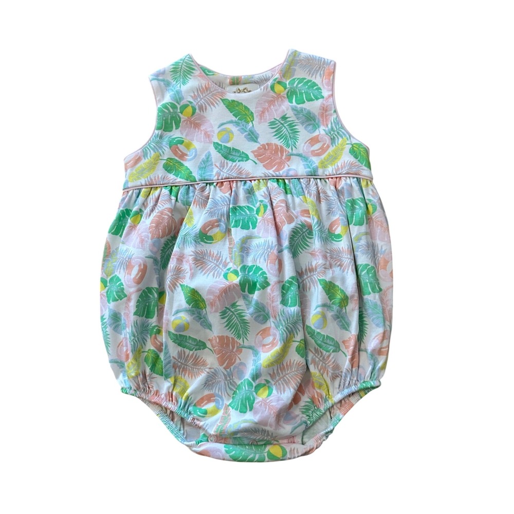 The Beaufort Bonnet Company Girls 2T Tropical Palm Pima Cotton Bubble Romper